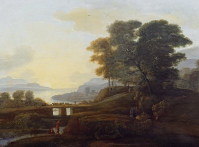 Paysage avec du bétail et des chèvres traversant un pont - Claude Lorrain